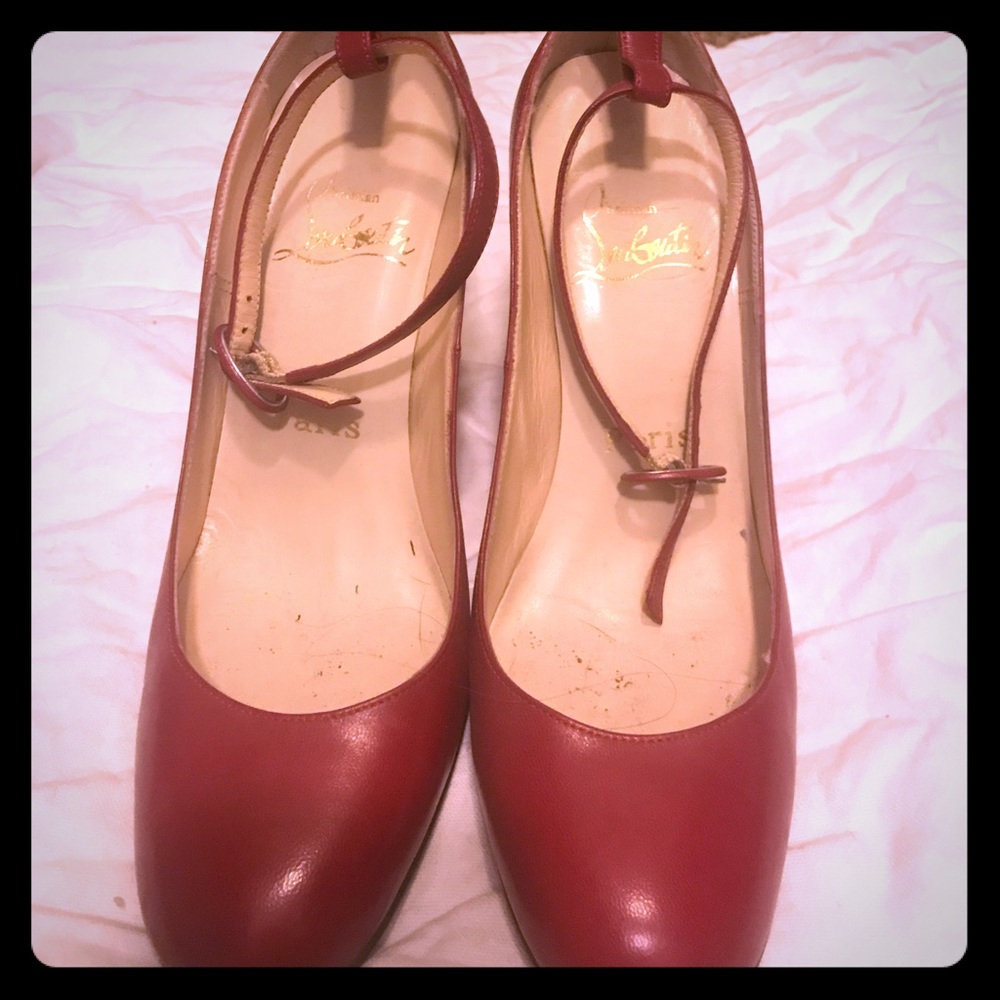 Christian Louboutin Red Leather Ankle Strap Heels